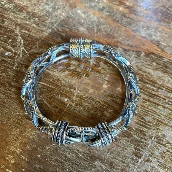 Two Tones Twisted Cable Sterling Silver Bali Style Women Bracelet Magnetic Clasp
